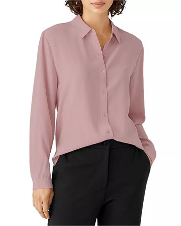 Eileen Fisher Classic Collar Silk Shirt - Medium