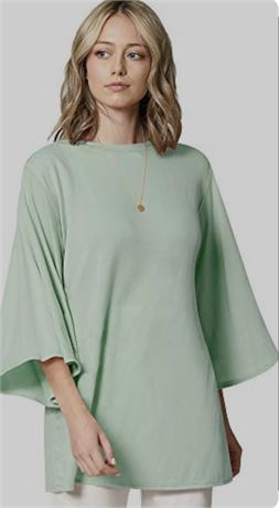 Size-L, Made By Johnny Women's Boatneck Flutter Bell Sleeve 3/4 Blouse Shirt top