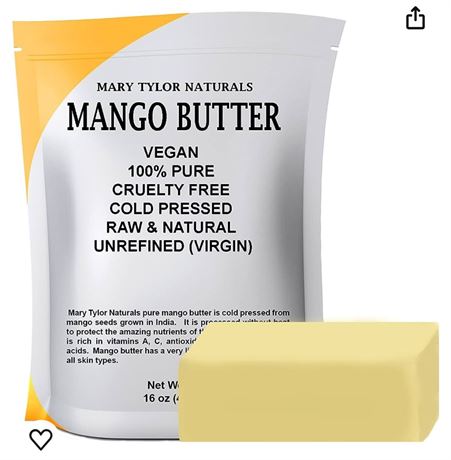 Mango Butter 1 lb — by Mary Tylor Naturals — Cold Pressed, Unrefined,Raw Pure Ma