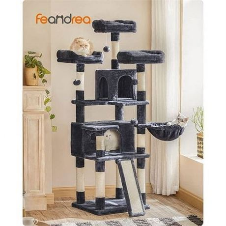 FEANDREA 66.5" Cat Tree Large Cat Tower Cat Condo with Scratching Posts Board