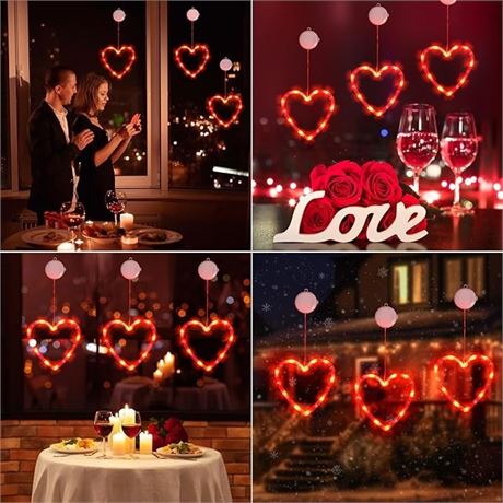 MUYUN Valentine Day Window Lights,3PCS Valentines Decorations Heart Lights with