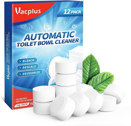 Vacplus Toilet Bowl Cleaner Tablets 12 PACK, Automatic Toilet Bowl Cleaner