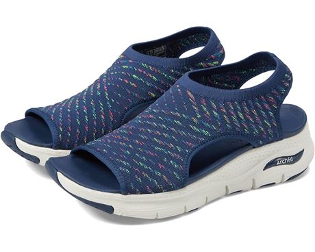 US 10 - Skechers Womens Arch Fit Catch Sandals, Navy Multi