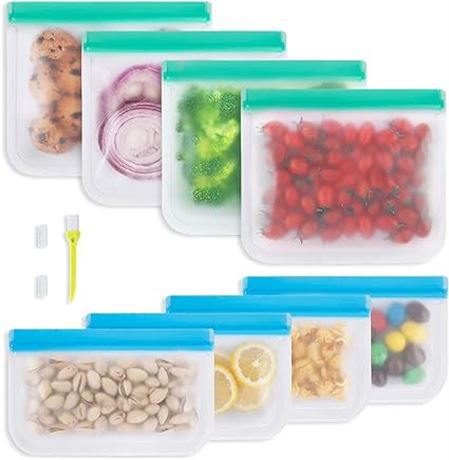 COOKFUN Reusable Food Storage Bags 8 Pack, 4 Reusable Sandwich Bags Containers,