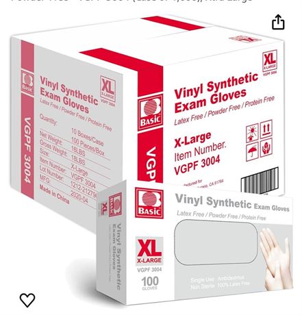 Basic Medical Clear Vinyl Exam Gloves - Latex-Free & Powder-Free - VGPF-3004 (Ca