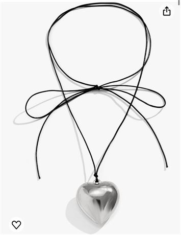 Chunky Puffy Heart Choker Necklace - Big Heart Pendant Adjustable Velvet Chain H