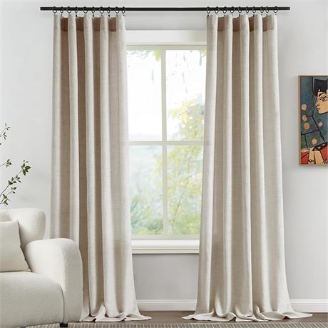 Melodieux Linen Curtains 96 Inches Long for Bedroom - Rod Pocket Burlap Linen Te