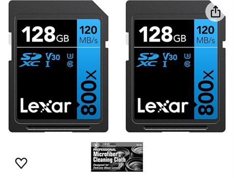 Lexar 128GB Professional 800x SDXC Class 10 UHS-I/U3 Memory Card 2-Pack Bundle