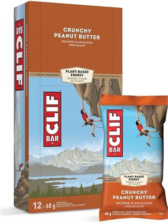CLIF BAR - Energy Bars - Crunchy Peanut Butter - 68 Gram Protein Bars, 12 Count