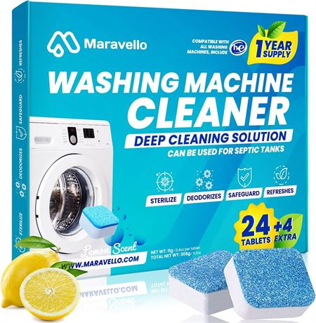 Maravello Washing Machine Cleaner Descaler - 28 Count Deep Cleaning Tablets