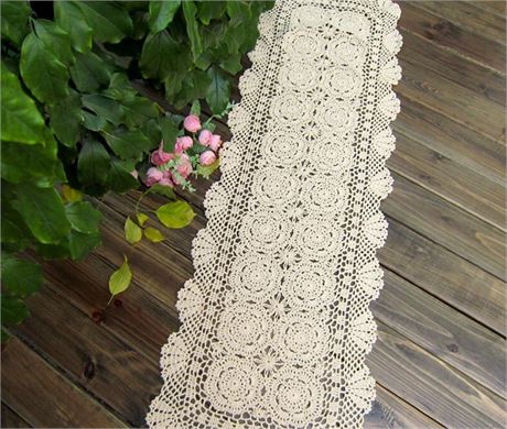 Lelefly Cotton Handmade Crochet lace Table Runners Rectangular Tablecloth