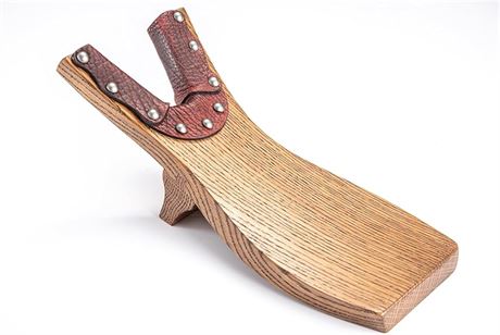 Chuck's Woodbarn Solid Oak & Bison Leather Beefcake Boot Jack Puller | Premium B