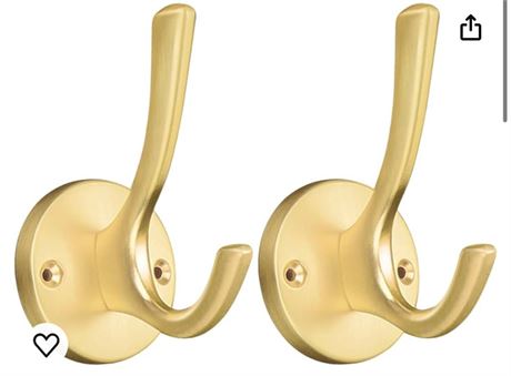 ZUONAI Gold Hooks 2 Pack Heavy Duty Brass Wall Gold Coat Hook Decorative Metal H