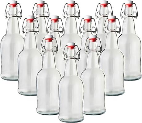 FastRack 500ML Clear-12 Pack Swing Flip Top Bottles, 16oz, Clear