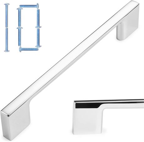 KOOFIZO Ca Wide Foot Cabinet Bar Pull - Chrome Modern Solid Handle, 5 Inch/128mm Screw Spacing, 10-Pack for Kitchen Cupboard Door, Bedroom Dresser Drawer, Bathroom Wardrobe Hardware