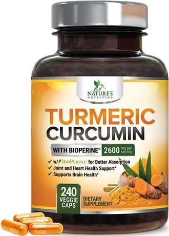 Turmeric Curcumin Supplement with BioPerine 95% Curcuminoids 2600mg Exp 03/2026