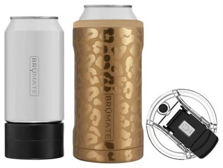 BruMate Hopsulator Trio 16 Oz Leopard Gold BPA Free Can Insulator