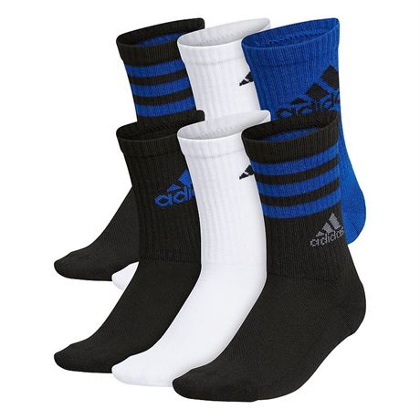 SIZE L3Y-9 Boys Adidas 6-Pack Cushioned Crew Socks, Boy's,