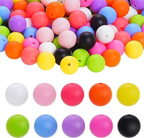 jiebor 100PCS 15mm Silicone Beads Focal Beads Rubber Round Loose Beads Bulk for DIY Beaded Keychain Beadable Pens Jewelry Necklace Bracelet Making Supplies