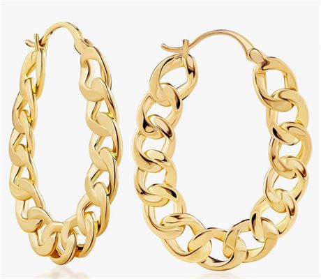 Barzel 18K Gold Plated Link Chain Hoop Earrings for Women