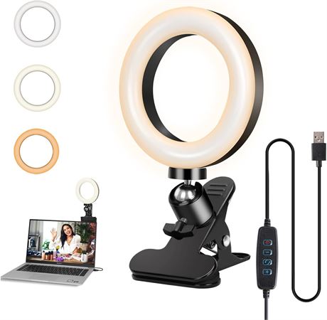 Foscomax Video Conference Lighting Kit, Dimmable LED Ring Light 3000-7500k Clip