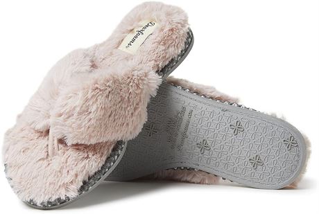 US 7-8 - Dearfoams Women's Marie Furry Thong Slipper. Color: Dusty Pink