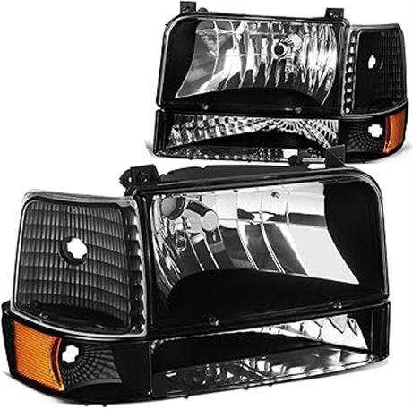 DNA Motoring HL-OH-F15092-6P-BK-AM Black Amber Headlights Replacement For 92-96