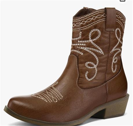 mysoft Women's Fashion Western Cowboy Ankle Boots Short Cowgirl Low Heel Booties