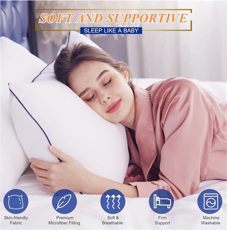 Bed Pillows 2 Pack for Sleeping- Premium Quality Down Alternative Fill