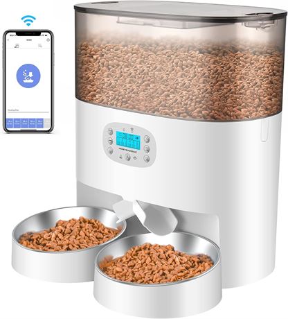 HoneyGuaridan 6L Automatic Cat Feeder for 2 Cats, 2.4G WiFi Enabled Smart Feed A