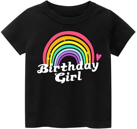 7 Years - K-Acc Rainbow Birthday Girl Shirt, for Girls Birthday Party