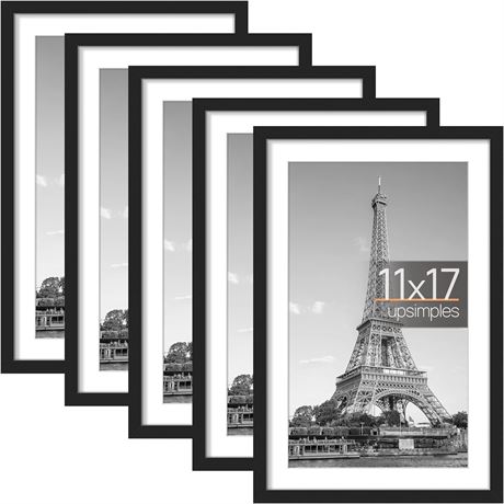 upsimples 11x17 Picture Frame Set of 5, Display Pictures 9x15 with Mat or 11x17