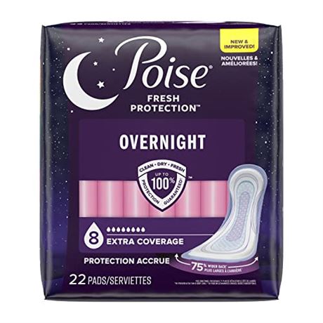 Poise Fresh Protection Female Incontinent Pad Overnight 5.3 Inch Length 54943 22