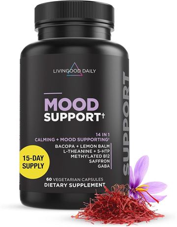 Livingood Daily Mood Support Supplement, 60 Vegetarian Capsules Exp 04/2026