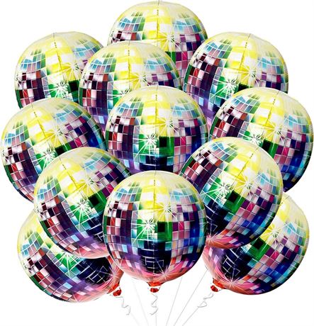 KatchOn, Multicolor Disco Ball Balloons - 22 Inch, Pack of 12 | 4D Disco Balloon