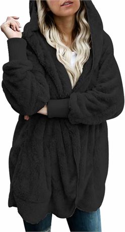 XXL, Dokotoo Womens 2023 Winter Long Sleeve Solid Fuzzy Fleece Open Front Hooded