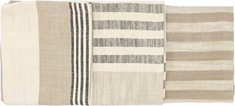 Creative Co-Op Tan & Grey Striped Cotton Tea Towels (Set of 3 Pieces) Entertaini