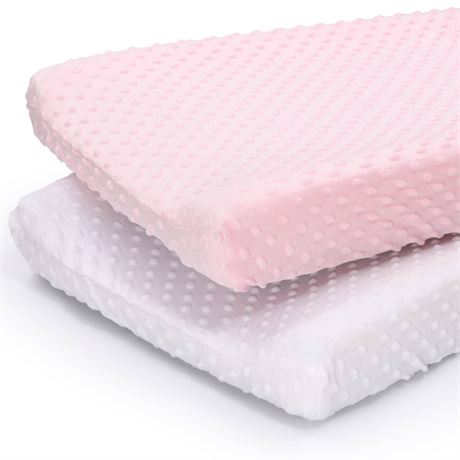 The Peanutshell Changing Pad Cover for Baby Girls 2 Pack Set Minky Dot Pink and