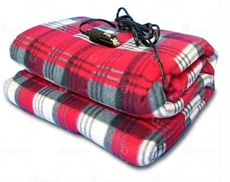 Zone Tech Car Heated Travel Blanket – Plaid 12V Automotive Comfortable Heating C