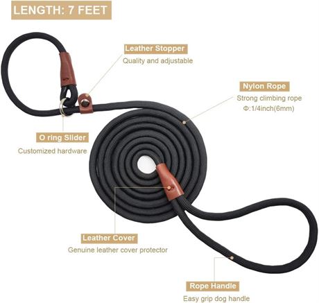 BTINESFUL Slip Lead Dog Leash, Strong Nylon Rope , 1/4 & 1/2 inch Diam Dog Train