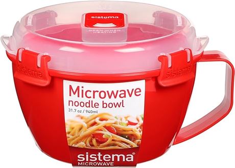 31.7 oz (940ml), 4 Cup, Sistema Microwave Cookware Noodle Bowl, RED
