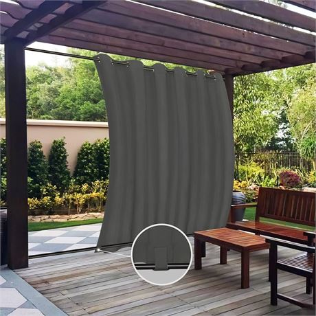 Easy-Going Outdoor Curtains Waterproof Windproof Weatherproof Curtain for Patio, Cabana, Porch, Pergola and Gazebo, Grommet Top and Tab Bottom Drape, 1 Panel, 110x96 inch, Grey