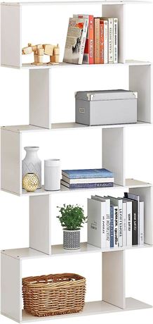 HOMEFORT Wood Geometric Bookshelf,5-Tier Modern Bookcase, Open Shelf and Room Di