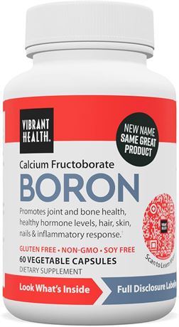 60 Capsules, Vibrant Health, Super Natural Boron, Vegetarian Support for Joint a
