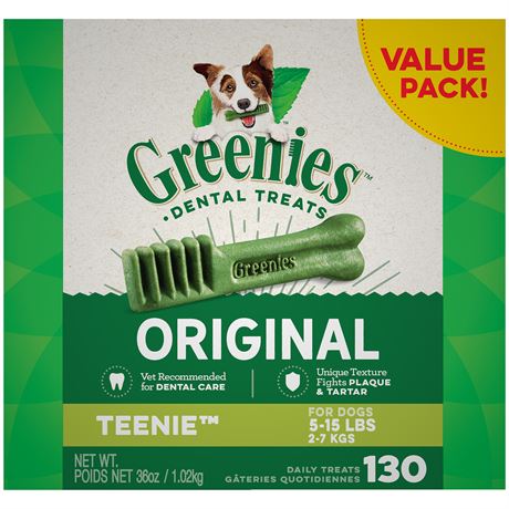 Original Teenie Natural Dog Dental Care Chews Oral Health Dog Treats, 36 Oz., Co