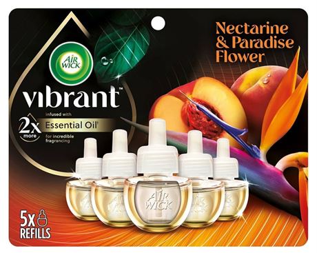 Air Wick Vibrant Plug in Scented Oil Refill, 5ct, Nectarine & Paradise Flower, A
