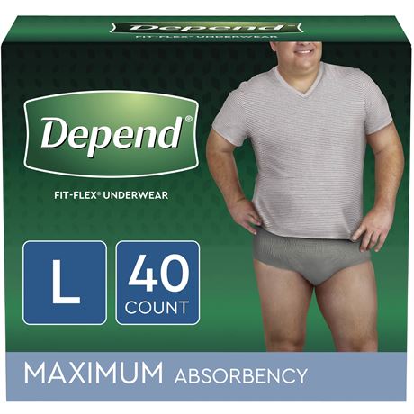 LARGE, 40Ct - Depend Fresh Protection Adult Incontinence Underwear for Men Maxim