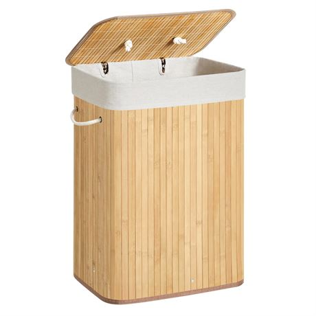 SONGMICS Bamboo Laundry Basket, XL Foldable Storage Hamper with Removable Washab