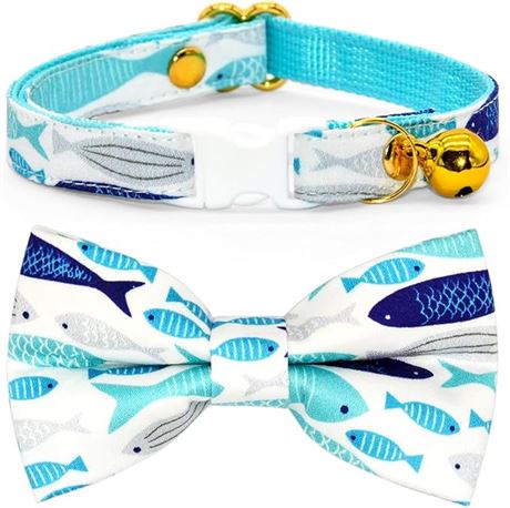XSmall - csspet Cat Collar Bow Tie with Bell, Unique Design Pattern, Safety Brea