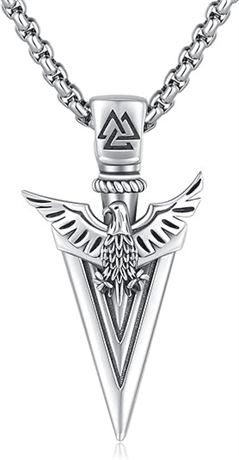 Arrowhead Necklace for Men 925 Sterling Silver Eagle Arrow Pendant Necklace Viki